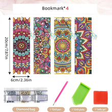 Load image into Gallery viewer, 4-piece DIY Bookmark Set with Pendant Mandala Shaped Diamond Bookmark Set