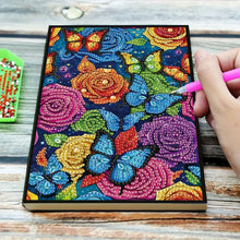 Load image into Gallery viewer, Diamond Painting Notebook for Adults, DIY Diamond Art Set, Featuring Flowers and Butterflies, A5 Leather Painting and Sketchbook