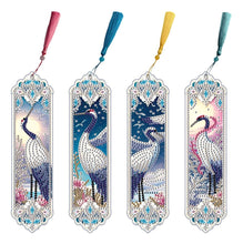 Load image into Gallery viewer, 4 Crane Diamond Art Bookmarks, 5D Acrylic Tassel Bookmarks, DIY Making Suitable for Beginners