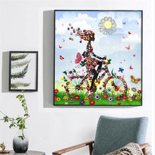 Load image into Gallery viewer, Crystal Rhinestone Diamond Painting Kit | Girl riding a bicycle