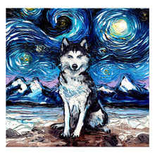 Load image into Gallery viewer, Full Diamond Painting kit | Siberian Husky under the beautiful starry sky