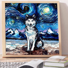 Load image into Gallery viewer, Full Diamond Painting kit | Siberian Husky under the beautiful starry sky