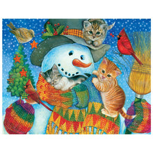 Load image into Gallery viewer, Full Diamond Painting kit | Christmas snowman and kitten