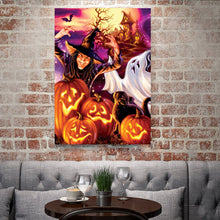 Load image into Gallery viewer, Full Diamond Painting kit | Witch and pumpkin lanterns