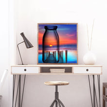 Load image into Gallery viewer, Full Diamond Painting kit | The reflection of the sunset by the sea in the glass bottle