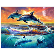 Load image into Gallery viewer, Full Diamond Painting kit | Dolphins jumping and swimming