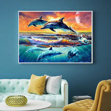 Load image into Gallery viewer, Full Diamond Painting kit | Dolphins jumping and swimming