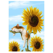 Load image into Gallery viewer, Full Diamond Painting kit | Kitten lying in sunflowers