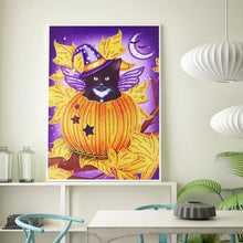 Load image into Gallery viewer, Crystal Rhinestone Diamond Painting Kit | Halloween Pumpkin and Black Cat