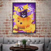 Load image into Gallery viewer, Crystal Rhinestone Diamond Painting Kit | Halloween Pumpkin and Black Cat