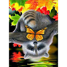 Load image into Gallery viewer, Full Diamond Painting kit | Inverted raccoon and butterfly