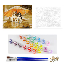 Load image into Gallery viewer, DIY Painting by number kit | Basset Hounds under the umbrella