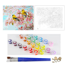 Load image into Gallery viewer, DIY Painting by number kit | Yellow warblers on the flower tree