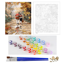 Load image into Gallery viewer, DIY Painting by number kit | Couple walking with pet dog on the path