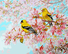 Load image into Gallery viewer, DIY Painting by number kit | Yellow warblers on the flower tree