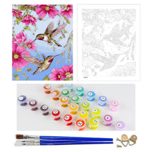 Load image into Gallery viewer, DIY Painting by number kit | Hummingbird picking flowers