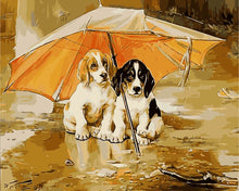 Load image into Gallery viewer, DIY Painting by number kit | Basset Hounds under the umbrella