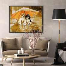 Load image into Gallery viewer, DIY Painting by number kit | Basset Hounds under the umbrella