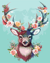 Load image into Gallery viewer, DIY Painting by number kit | Deer antlers wearing flowers