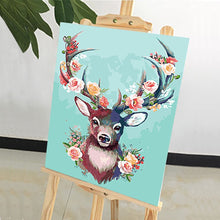Load image into Gallery viewer, DIY Painting by number kit | Deer antlers wearing flowers