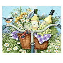 Load image into Gallery viewer, DIY Painting by number kit | Flowers and wines on the front of the bicycle