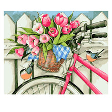 Load image into Gallery viewer, DIY Painting by number kit | Flowers on the front of the bicycle