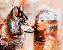 Load image into Gallery viewer, DIY Painting by number kit | Beautiful female and wolf