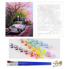 Load image into Gallery viewer, DIY Painting by number kit | Retro car under the cherry tree