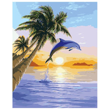 Load image into Gallery viewer, DIY Painting by number kit | Dolphin jumping in the sea