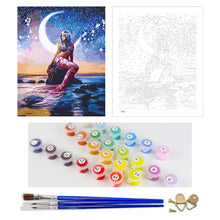 Load image into Gallery viewer, DIY Painting by number kit | Mermaid under the moonlight