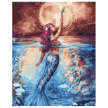 Load image into Gallery viewer, DIY Painting by number kit | Mermaid emerging from the water