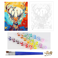 Load image into Gallery viewer, DIY Painting by number kit | Sika deer with birds on antlers