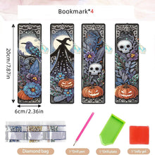Load image into Gallery viewer, 4-piece Set of Witch Crow Skull Series Styles Acrylic Dot Diamond Bookmark
