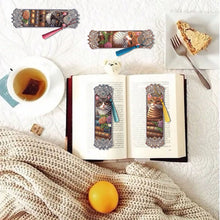 Load image into Gallery viewer, 4-piece set of diamond painting art bookmarks, cute cat acrylic bookmark handicraft set
