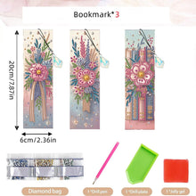 Load image into Gallery viewer, 3-piece Set of Flower Style Bookmarks, Diamond Paintings, Book Decorations
