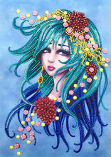 Load image into Gallery viewer, Crystal Rhinestone Diamond Painting Kit | Beautiful woman with blue hair
