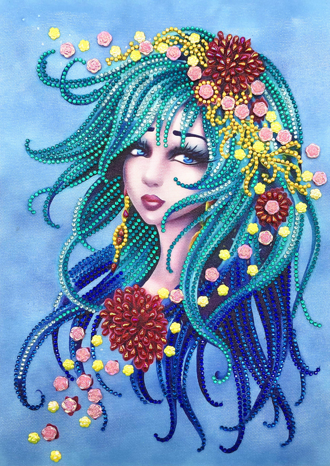 Crystal Rhinestone Diamond Painting Kit | Beautiful woman with blue hair