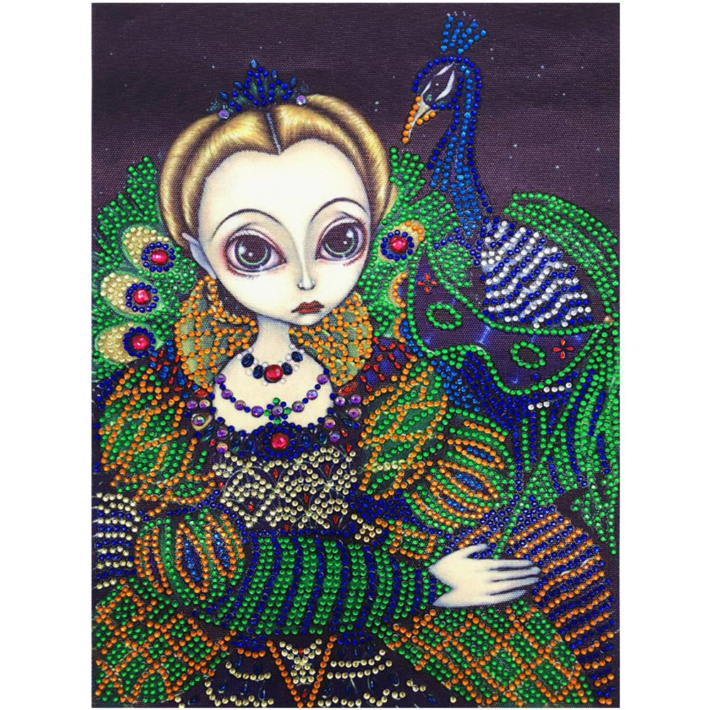 Crystal Rhinestone Diamond Painting Kit | Peacock and Girl