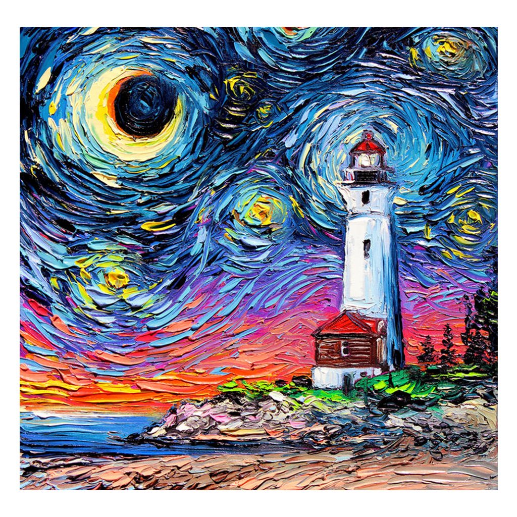 Full Diamond Painting kit | The lighthouse under the fantasy starry sky