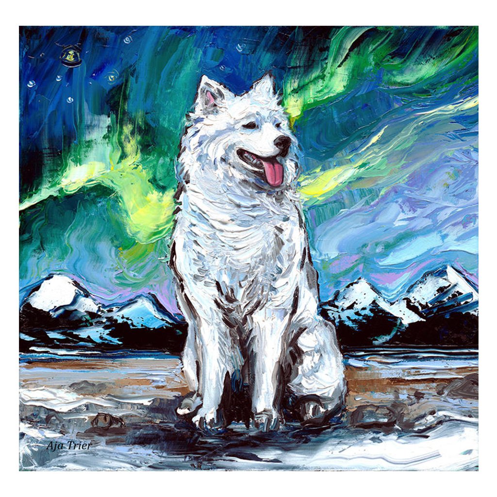 Full Diamond Painting kit | Samoyed dog under the starry night