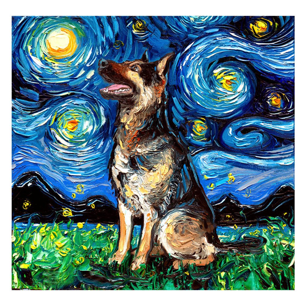 Full Diamond Painting kit | German Shepherd dog under the beautiful starry sky