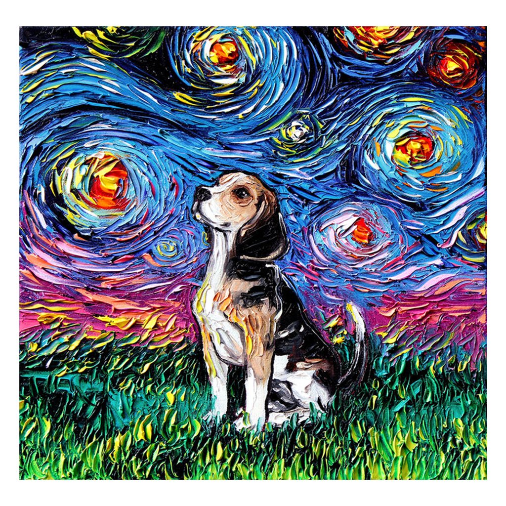 Full Diamond Painting kit | Basset Hound under the beautiful starry sky