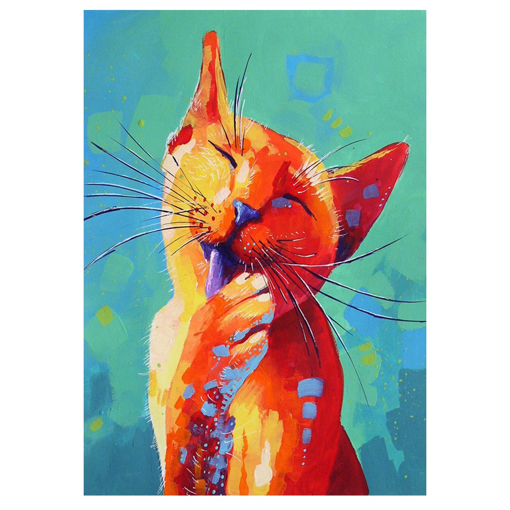 Full Diamond Painting kit | Cat licking fur