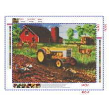 Load image into Gallery viewer, Full Diamond Painting kit | Peacocks and deers on the farm with yellow tractor
