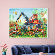 Load image into Gallery viewer, Full Diamond Painting kit | Excavator and workers in cutting trees
