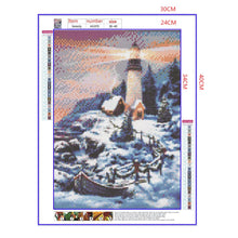 Load image into Gallery viewer, Full Diamond Painting kit | Lighthouse and house by the sea in winter

