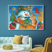 Load image into Gallery viewer, Full Diamond Painting kit | Christmas snowman and kitten
