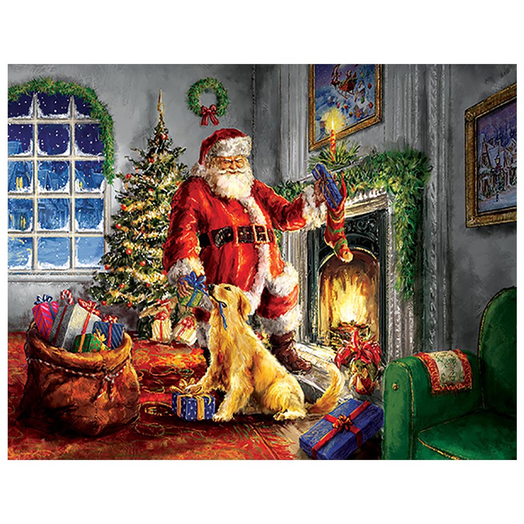 Full Diamond Painting kit | Santa claus and golden retriever
