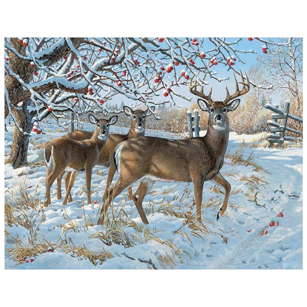 Full Diamond Painting kit | White-tailed Deer family on the snow