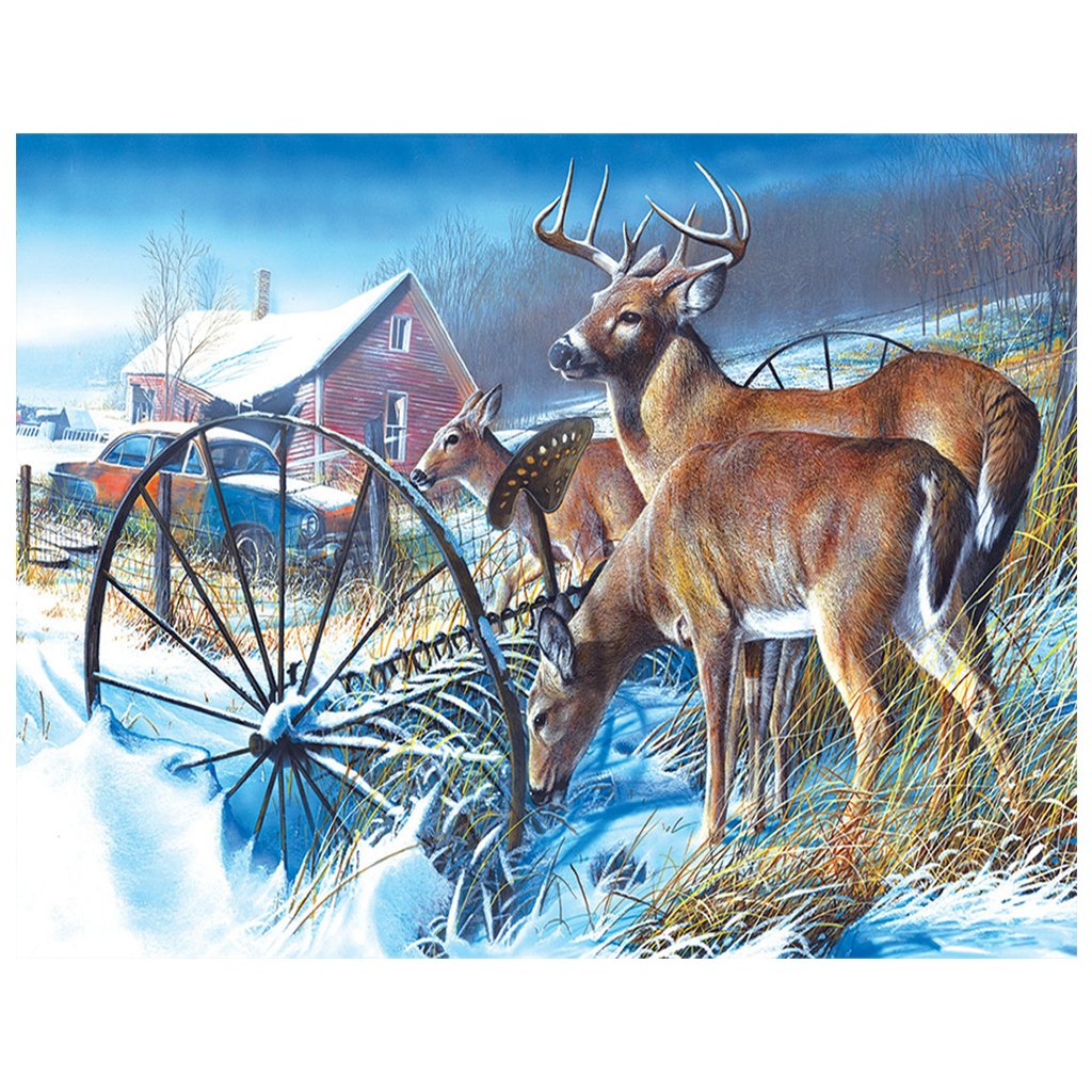 Full Diamond Painting kit | White-tailed Deer family foraging